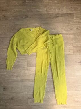 Fashion Nova Neon Yellow Distressed Knit Sweater Set